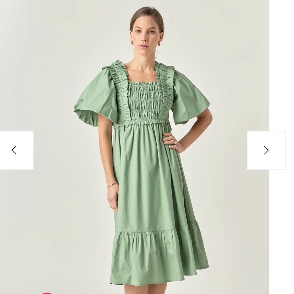 English Factory, puff sleeve square neck midi dress, sage green